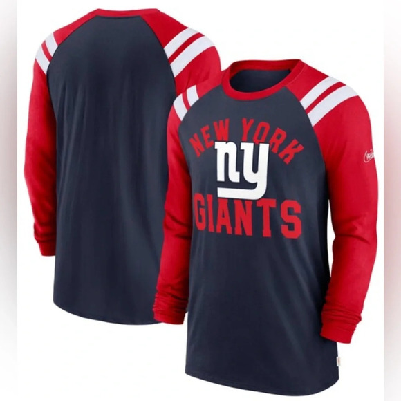 Nike Navy/Red New York Giants Classic Arc Raglan Tri-Blend Long Sleeve SZ XL - Picture 1 of 12